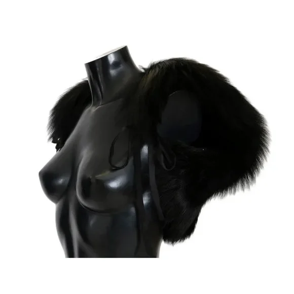 Dolce & Gabbana Elegant Black Silver Fox Fur Scarf - Picture 2 of 6